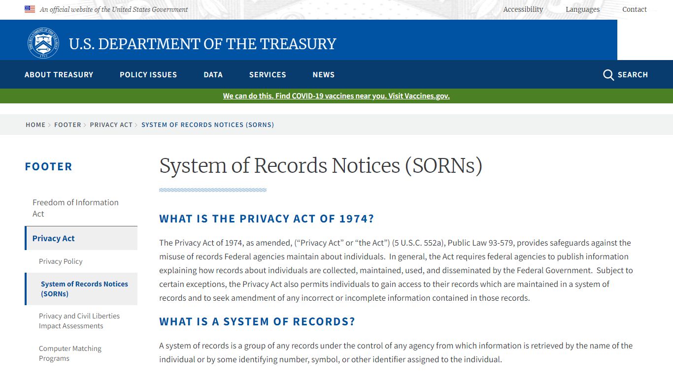 System of Records Notices (SORNs) - U.S. Department of the Treasury