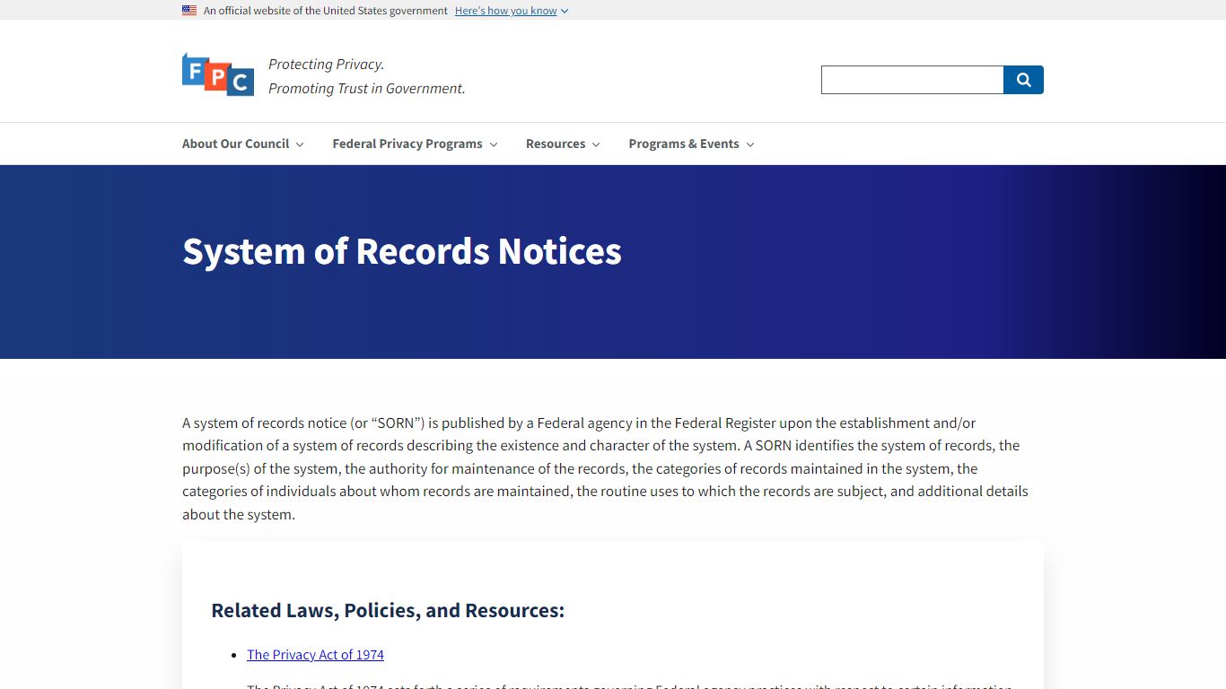 System of Records Notices | FPC.gov