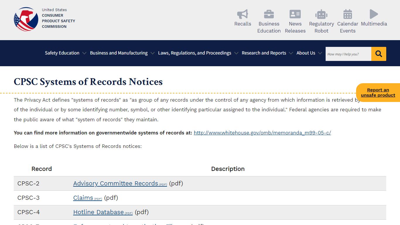 CPSC Systems of Records Notices | CPSC.gov