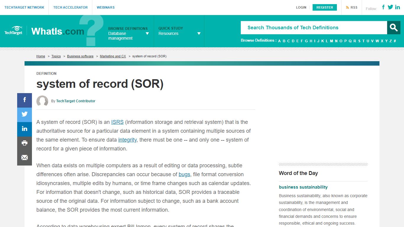 What is system of record (SOR)? - Definition from WhatIs.com